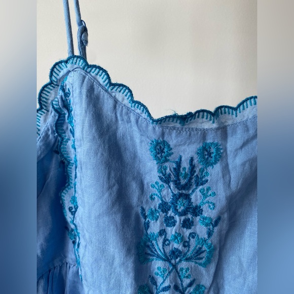 Urban Outfitters UO Blue Hanna flower Embroidered Scalloped Babydoll Mini Dress - Picture 9 of 16